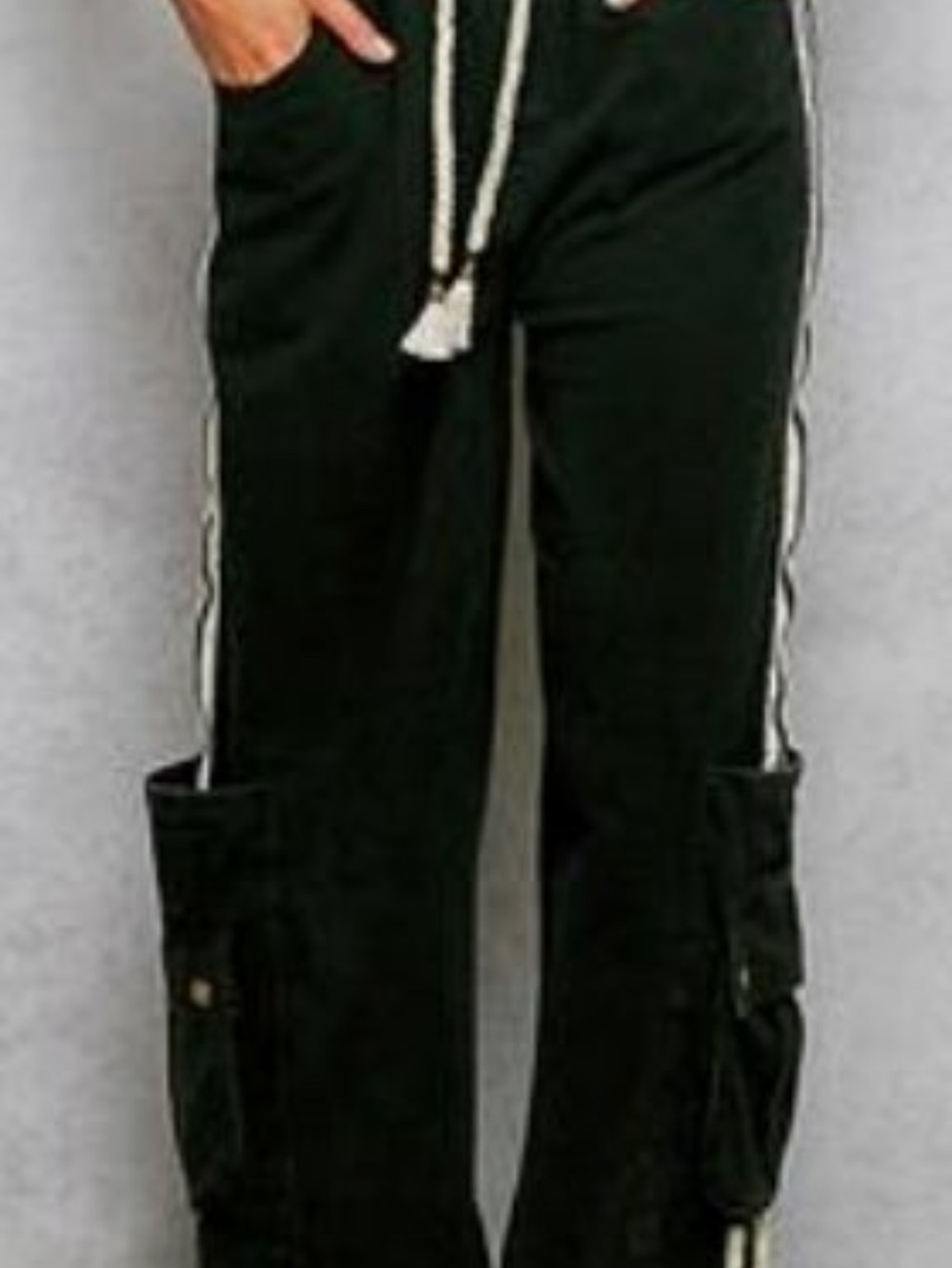 POL Black Cargo Track Joggers with White Side Stripe